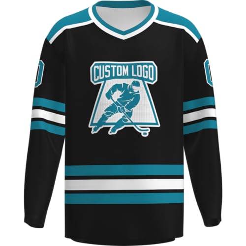 La Mejor Selección de Ropa de Hockey sobre hierba para Hombre más recomendados. 37 Jersey de hockey personalizado para hombres y jóvenes, camisetas de práctica cosida o impresa, número de nombre personalizado para añadir logotipo, Negro-verde azulado1,...