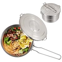 Camping Topf, 1.5L Edelstahl Camping Geschirr mit Deckel & Faltbare Griff Camping Kochtopf Outdoor Geschir Set für Camping Wandern Picknick