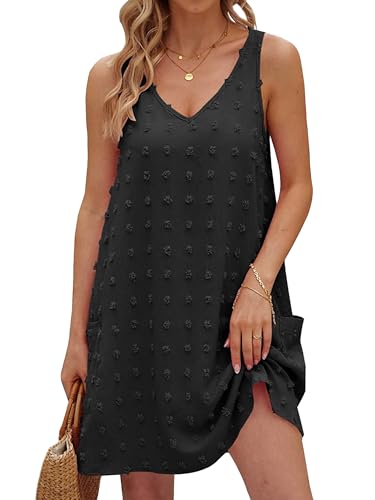 Moss Rose Beach Vacation Clothes for Women Sundresses Swiss Polka Dot Beach Cover Up V Neck Tank Dress with Pockets3