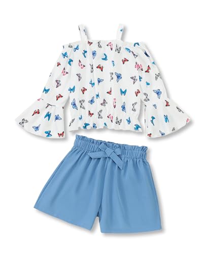 Image of Weebaby Girls Clothes 2 Piece Outfits Cute Kid Clothes Crop Top Paperbag Waist Shorts Set Summer Clothes for Tween Girls