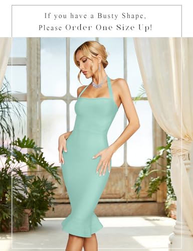 Image of houstil Women's V Neck Halter Fishtail Bandage Bodycon Dress Party
