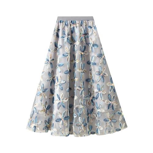 2025 Couture Floral Sequin Tulle Skirt Women's A-Line High Waist Pleated Maxi Skirts Luxury Spring Skirts