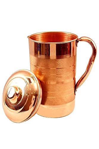 Image of AHYRA Pure Copper Water Jug 1.5 Litre Drinking Water Pitcher with Handle Ayurvedic Inspired Water Storage Vessel for Home Office and Dining Table (1.5L)