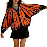 Monarch Butterfly Knit Cardigan, Crochet Monarch Butterfly Cardigan Sweater with Butterflies Wing Pattern Tops for Women (Orange,Small)
