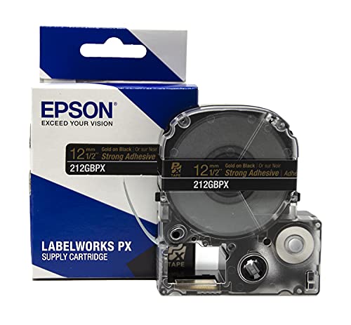 Epson LABELWORKS 212GBPX Label Tape - Gold on Black - 1/2" (12mm), 30ft