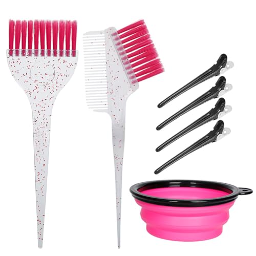 MOONMINI Hair Dye Color Brush and Bowl Set, Color Bowl Brushes Tool Mixing Bowl Kit Tint Comb for Hair Tint Dying Coloring Applicator (Pink&Clear) - Thumbnail 7