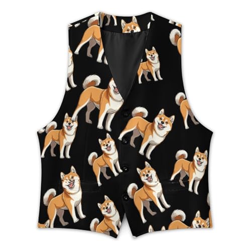 Japanese Akita Dog Casual Suit Vest for Men Formal Business Dress Regular Fit Waistcoat Tuxedo2