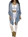 Memorose Women Spring Cuffed Sleeve Lapel Blue Denim Thin Coat Cardigan Jacket L