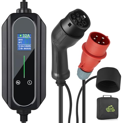 veco chajor Ladekabel typ 2 5PIN CEE auf Typ 2 dreiphasig 22KW 32A CEE 10A/16A/20A/24A/32A Zeitverzögerungsfunktion 1-12Stunden Typ 2 ladekabel universal Geeignet für Eurocars(Schwarz)