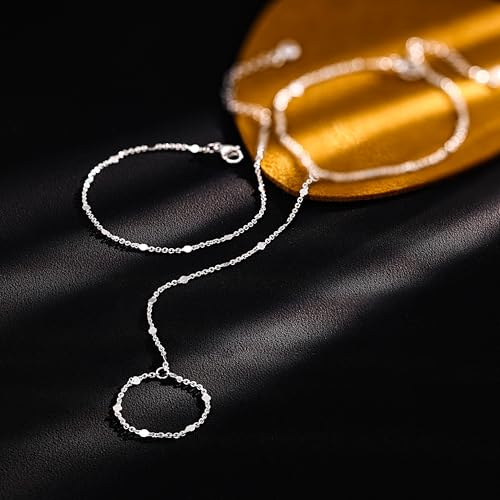 Image of Hand Chain Bracelet for Women Trendy, Dainty Silver Beaded Finger Ring Bracelet Non Tarnish Minimalist Adjustable Simple Cute Silver Bracelets Waterproof Fashion Jewelry