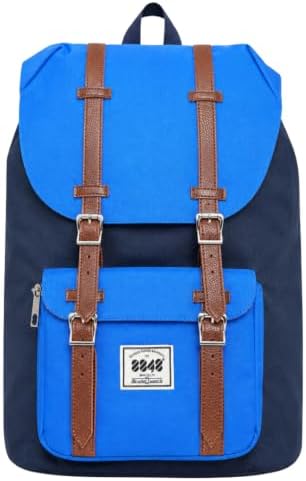 Vintage Laptop Backpack for Men & Women, Water Resistant Travel Backpack with Laptop Sleeve for School, College & Work (Navy)