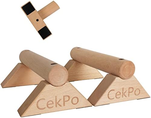 CekPo Push up Bars, Wooden Pushup Stands Handles, Non-Slip Base for Exercise Home Workout Equipment, 2PCS Wood Parallettes Bars Grip for Men Women Strength Training, Planks Calisthenics Fitness