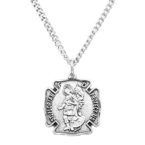 Rosemarie s Religious Gifts Sterling Silver St Florian Patron Saint of Firefighters Medal Pendant Necklace, 20 