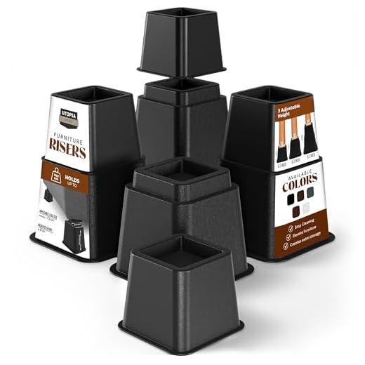 Utopia Bedding Adjustable Bed Furniture Risers - Elevation in Heights 3, 5 or 8 Inch Heavy Duty Risers for Beds and Under Bed Storage - Supports up to 1,300 lbs - (Set of 4 Riser, Black)