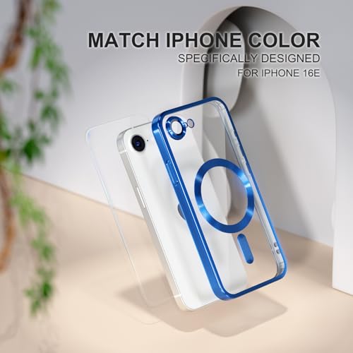 Image of Misea Magnetic for iPhone 17e / 16e Case Compatible with MagSafe | [Never Yellowing] [Military Drop Protection] Full Camera Lens Protector Plating Soft Clear Phone Case for Women, Deep Blue