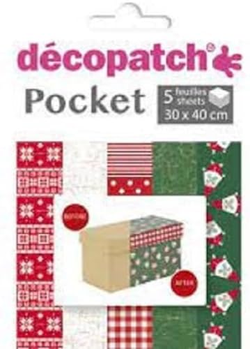 Clairefontaine ES Décopatch DP024C - Una bolsa de 5 hojas de papel de Décopatch, papel impreso, 30 x 40 cm, diseño de asortis, Navidad