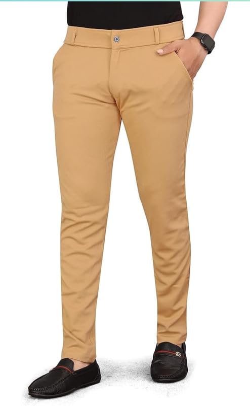 Image of VIJETA Garments for Men Lycra Blend Formal Trousers ? Smart Fit Office Wear Pants with Elastic Waistband & Zip Fly
