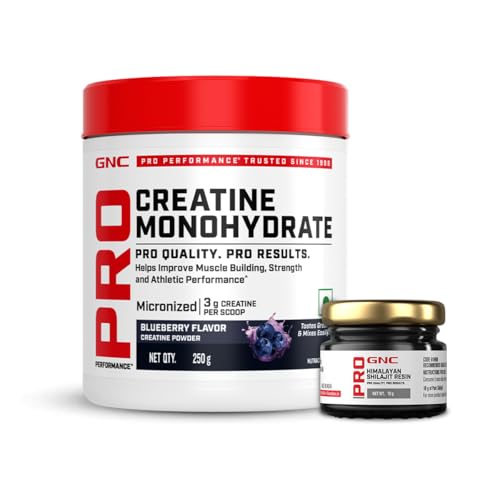 Image of GNC Pro Performance Pure Micronized Creatine Monohydrate with Free Shilajit|250 gm & 10 gm Shilajit|Instantized|Fuels Muscles|Increase Muscle Mass|Rapid Absorption|Blueberry