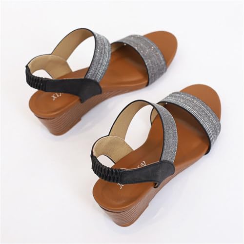 Wedge Heel Summer Sandals, Womens Open Toe Elastic Ankle Strap Platform Non-slip Wedge Sandals, Comfortable Plus Size Breathable Roman Shoes, for Walk, Family, Travel, Beach, Meeting4