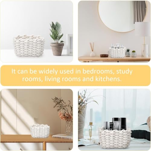 Doppelpack Aufbewahrungskörbe Wickelkorb Kleiner Korb Geflochten,Körbchen Aufbewahrungskorb Weiche Baumwolle Quadratische Badezimmer Schminke Spielzeug Regalkorb Mini Körbchen Weiß Basket