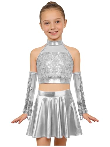 Costume danse jazz filles Yhong argent pour gala annuel et représentations de danse