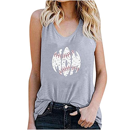 Hatoys Womens Tops Round Neck Graphic Tee Sleeveless Pullover Longline Textured Undershirt Baseball Printed Tank Tops