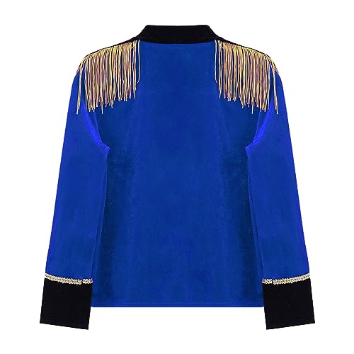 Kids Boys Drum Majorette Honor Guard Uniform Long Sleeve Tassels Gold Braid Trim Jacket Tops2