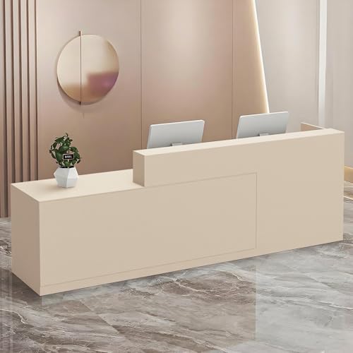 Moderno escritorio de recepción de madera, elegante mesa frontal para salón, tienda, hotel y oficina, muebles de recepción versátiles y diseño elegante
