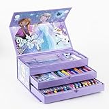 Maletín Pinturas Frozen con más de 60 piezas Estuche organizador con lápices, rotuladores, acuarelas, crayones y accesorios creativos – Caja de dibujo Frozen ideal como regalo infantil