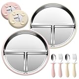 【Ensemble Complet d’Apprentissage pour Enfants】 Le set comprend 2 assiettes en acier inoxydable, 2 cuillères et 2 fourchettes. Les bords du couvert sont arrondis, et les cuillères et fourchettes sont ergonomiques, sûres et confortables à tenir – spécialement conçues pour les petites mains. Accompagne votre enfant dans son apprentissage de l’autonomie alimentaire.