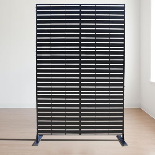 Kozyard Metal Privacy Screen 74" H x 47.2" W Decorative Outdoor Divider with Stand Panels Freestanding Screen Set for Deck Patio Balcony Garden Outdoor&Indoor(Black/Horizontal Slat) - Thumbnail 3
