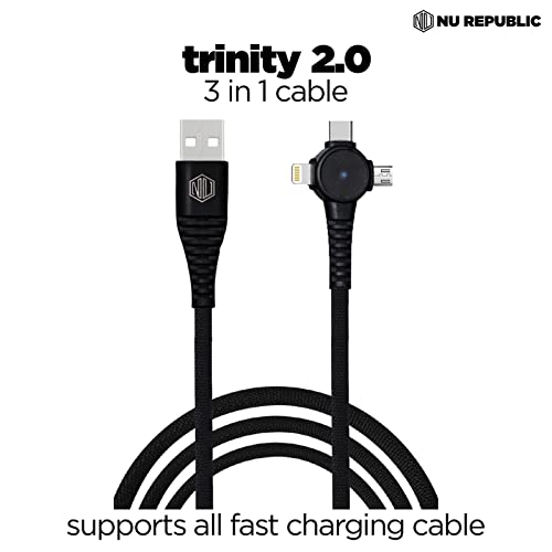 Image of Nu Republic Blaze Trinity 2.0 3-in-one USB Type C Cable 1 m USB-A to Type-C + MicroUSB + Type-L Fast Charge Cable (Compatible with Mobile, Tablet, Laptop, Black, One Cable)