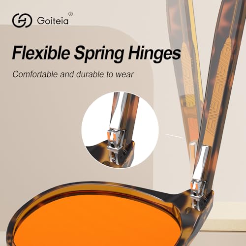 Image of Goiteia Retro Round Orange Blue Light Glasses for Women Men-Better Sleep /Eyes Strain-Spring Hinges for Comfort