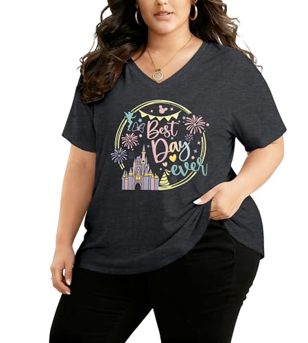 Image of NANYUAYA Plus Size Magic Shirts for Women Castle Kingdom Graphic Magical T Shirt Cute Holiday Princess Tee Vacation Tops