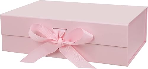 Caja de regalo magnética rosa grande de 13 "X9" X4" con tapa y cinta para regalos