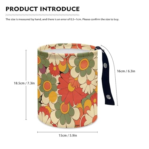 Image of Colorful Groovy Flower Print Portable Car Garbage Bin Reusable Collapsible Hanging Portable Dustbin Bin Waste Basket Car Accessories Interior for Car SUV Trucks Universal