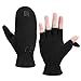 Polar Fleece Convertible Mittens For Unisex Adult, Fingerless Cold Resistant Windproof Snow Glove, Fashion Winter Glove Black,M