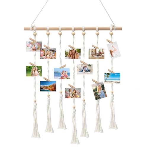 ZMDMAH Guirnalda de fotos, colgante de pared, pared de fotos con grapas, marco de fotos con pinzas y correa, colgar fotos con pinzas, marcos de fotos multiples