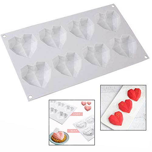 LHKJ Moule à Chocolat Moule à Glace en Forme de Coeur, 8 Grilles en Silicone pour Moules à Bonbons Diamantés 3D