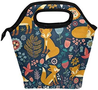 Naanle Cute Foxes Insulated Zipper Lunch Bag Cooler Tote Bag for Adult Teen Men Women, Animal Foxes Lunch Boxes Lunchboxes Meal Prep Handbag