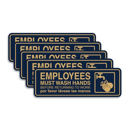 Standard Employees Must Wash Hands Door/Wall Sign - Blue/Gold - Large (5 Pack)