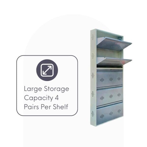 Image of StayHappy Wide Wall-Mounted and Freestanding Metal Shoe Rack Cabinet | Key Lock | Compact Design | Thick Metal Layer for Durability | Powder-Coated Steel | Crafted in Bharat. (Silver, 5 Door)