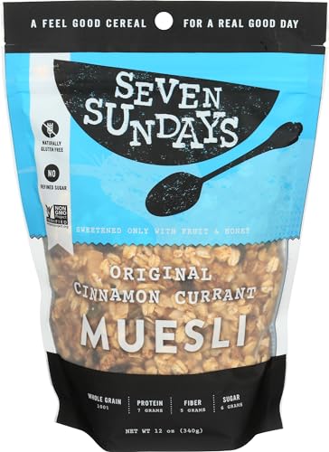 Seven Sundays Muesli – Original Toasted Cinnamon Currant– Non-GMO Certified, Gluten Free, Hot or Cold Breakfast Muesli {12 oz. pouches, 1 Count} Seven Sundays Muesli – Original Toasted Cinnamon Currant– Non-GMO Certified, Gluten Free, Hot or Cold Breakfast Muesli {12 oz. pouches, 1 Count}