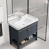 Pazzfre 陶器製洗面化粧台セット シンク&収納キャビネット一体型 温水冷水栓付き 防はね設計 屋外/屋内兼用 サイズ選択可能(61*40*83cm)