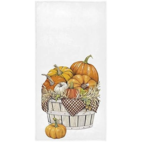 Fall Pumpkins Hand Towel Autumn Harvest Bathroom Face Towels Soft Guest Bath Towel Thin Portable Kitchen Tea Towels Dish Washcloths 16 X 30 in Cover