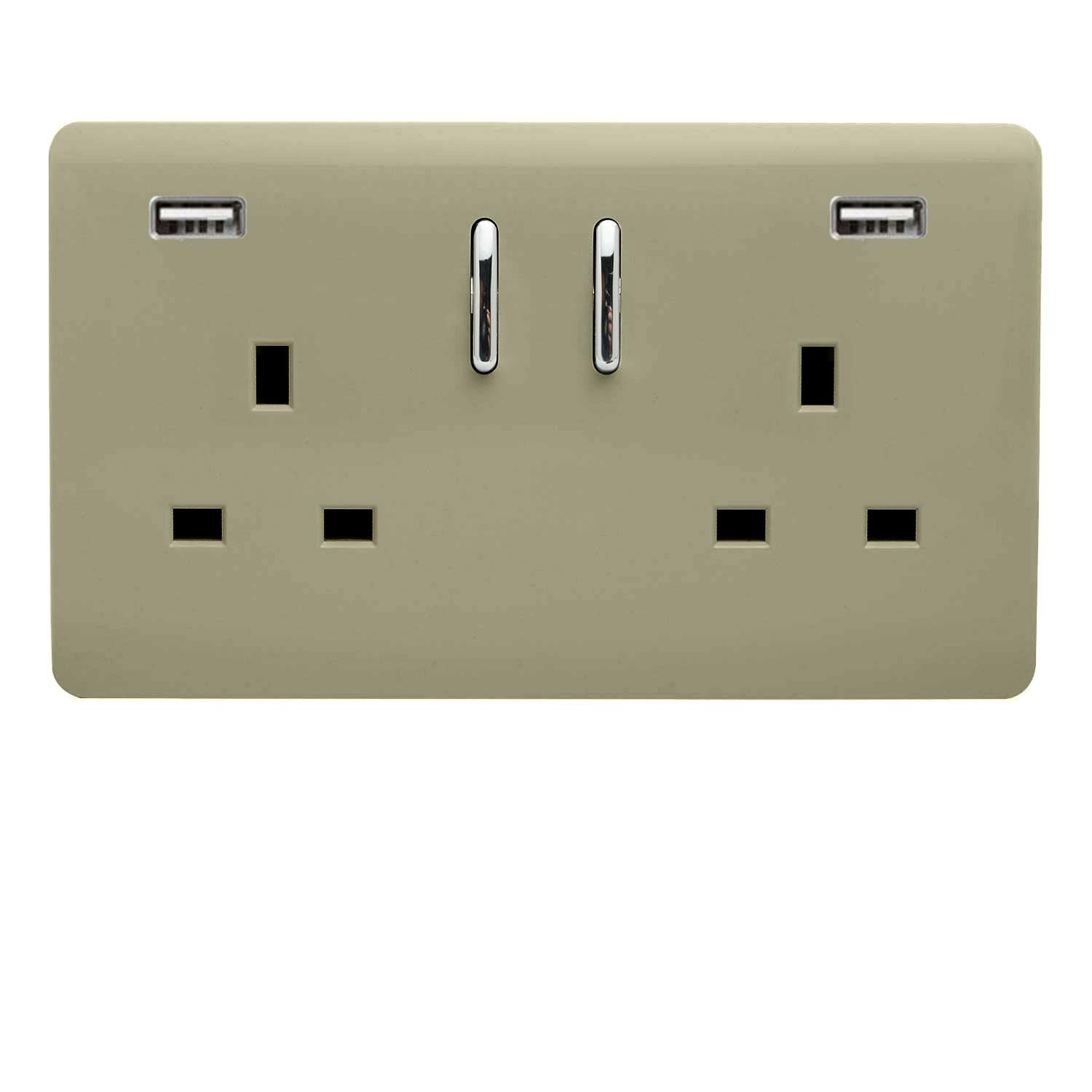 Trendi Switch 2 Gang 13amp 2 Port USB Switched Plug Socket - Champagne Gold