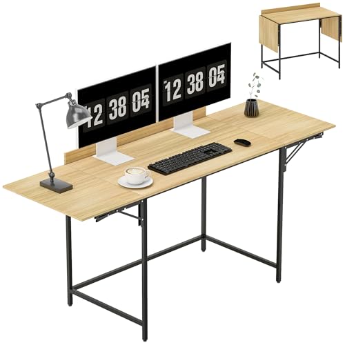 HOMCOM Schreibtisch Klappbar Computertisch Bürotisch mit Modern-Design, Metallgestell für Arbeitszimmer Schlafzimmer Home Office, 100/135/170 x 58 x 78 cm Eiche