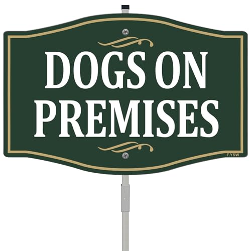 Dog on Premises Sign Beware Of Dog For Fence 12" x 8" With 28" Long Metal Stakes On Duty With Stand In Yard Aluminum Outdoor Use Yard Business