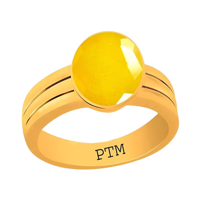 ptm Panchdhatu (5 metals) Yellow Sapphire (Pukhraj) 3.25 Ratti to 10.25 Ratti or 3.0 Cts to 9.35 Cts Astrological Gemstone 22 K Gold Plated Ring for Men & Women-picture-35