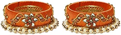 Diwali Tea Light Candle Holder Diwali Diya Peach Silk Thread Kundan Work Candle Holder Diwali TLight T Lite T Light Candles Diwali Rangoli Diwali Toran Diwali Bandarwal Diwali Decorations Pack of 2